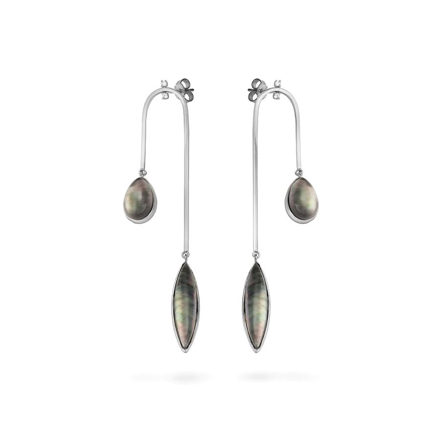 Curved 'Amo' earrings with m.o.p. AURUM | OR AMO CRV MAU18B MOP GRI CT 0,08